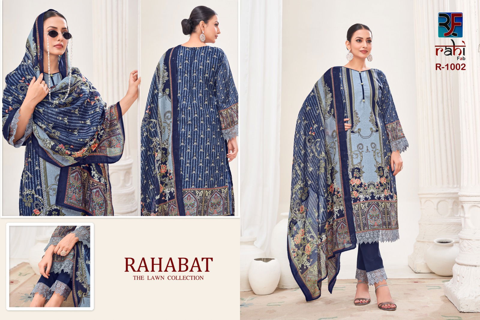 Rahabat Vol 1 By Rahi Karachi Giza Lawn Printed Dress Material Suppliers In India